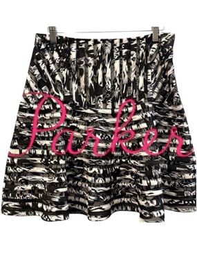 Parker Black/White Pattern Stripe Fit and Flare Mini Skirt (10)